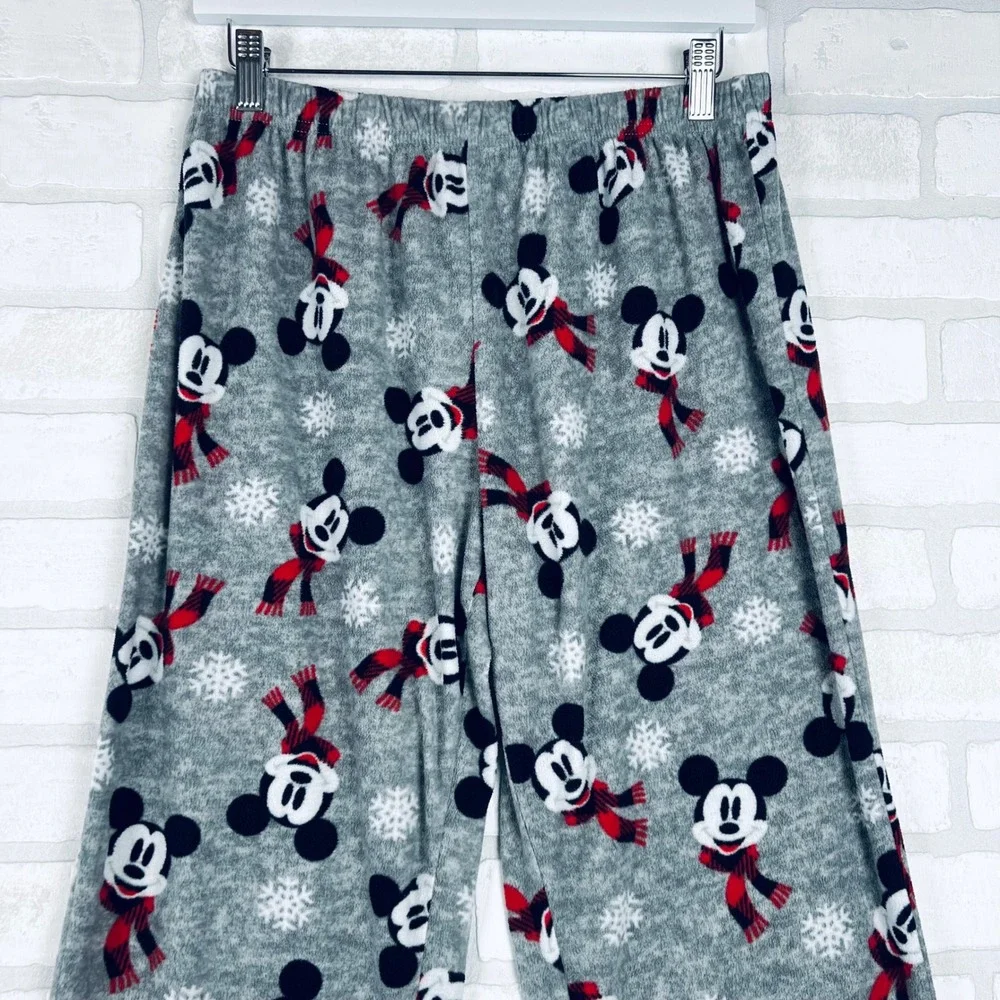 Disney Mickey Mouse Holiday Fleece Pajama Pants Gray Buffalo Plaid Medium - Picture 5 of 11
